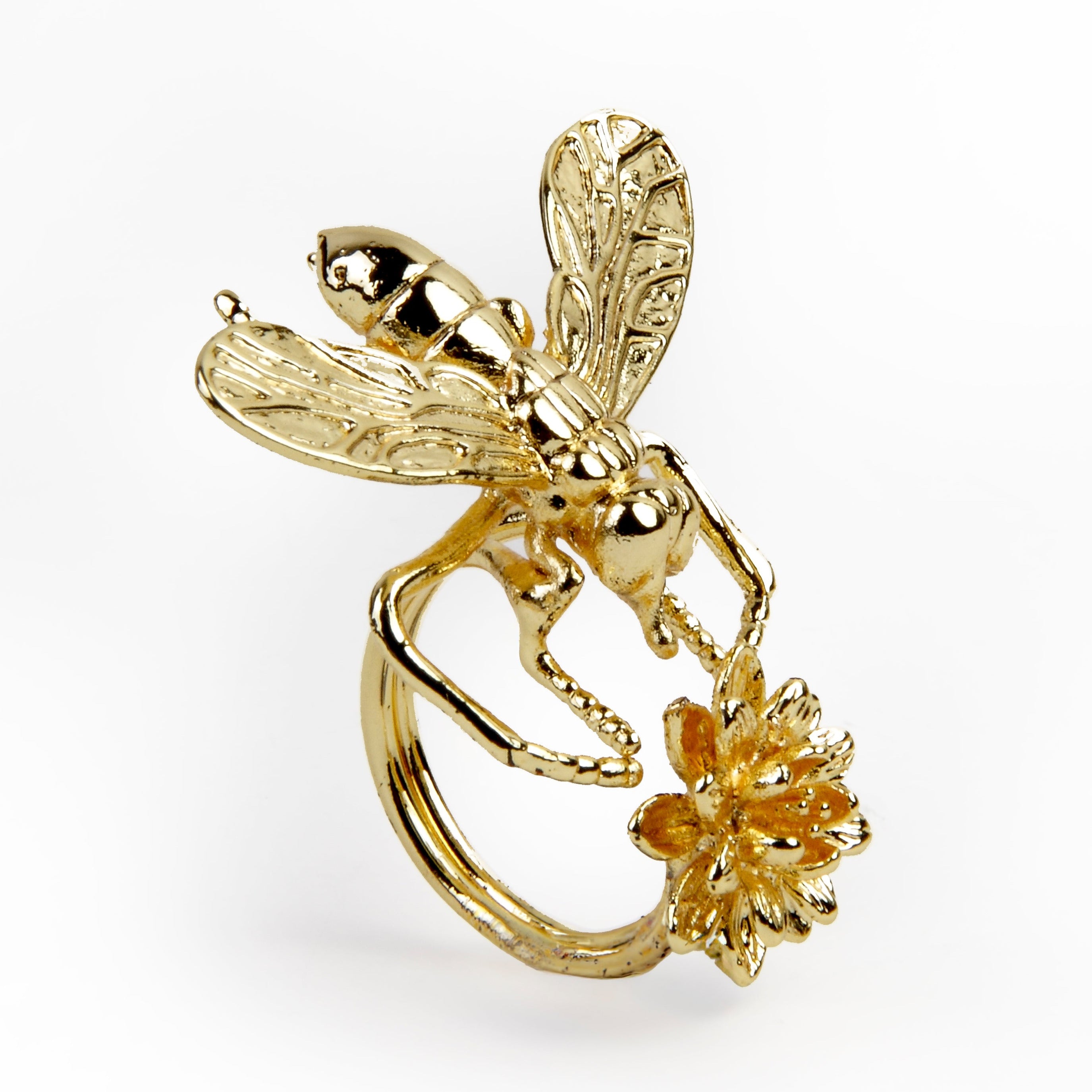 Honey & Mini Flower Ring in gold-plated brass
