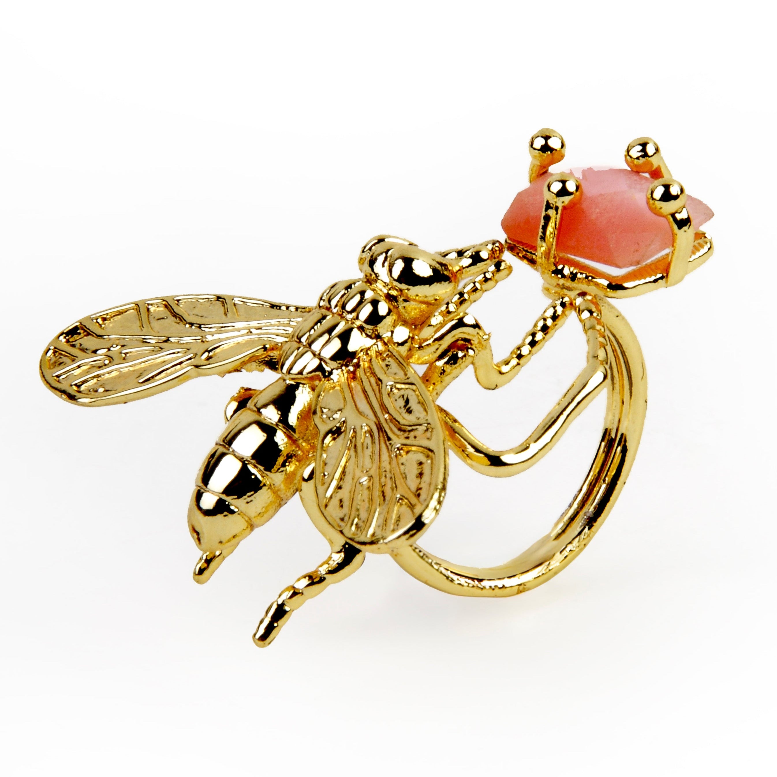 Anillo Honey & Stone con motivo abejorro de latón bañado en oro