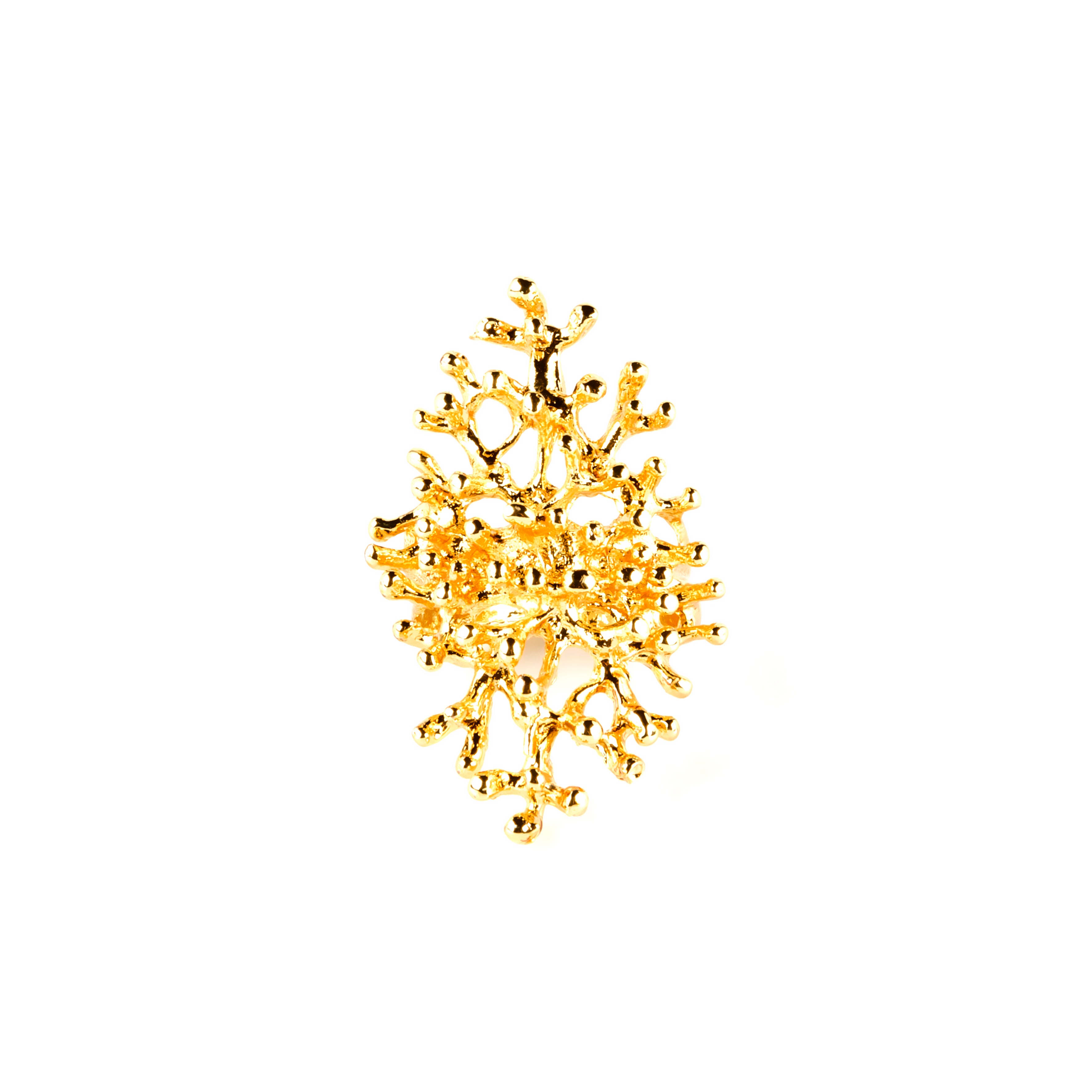 Anillo Maxi Deya de coral en latón bañado en oro (ajustable)