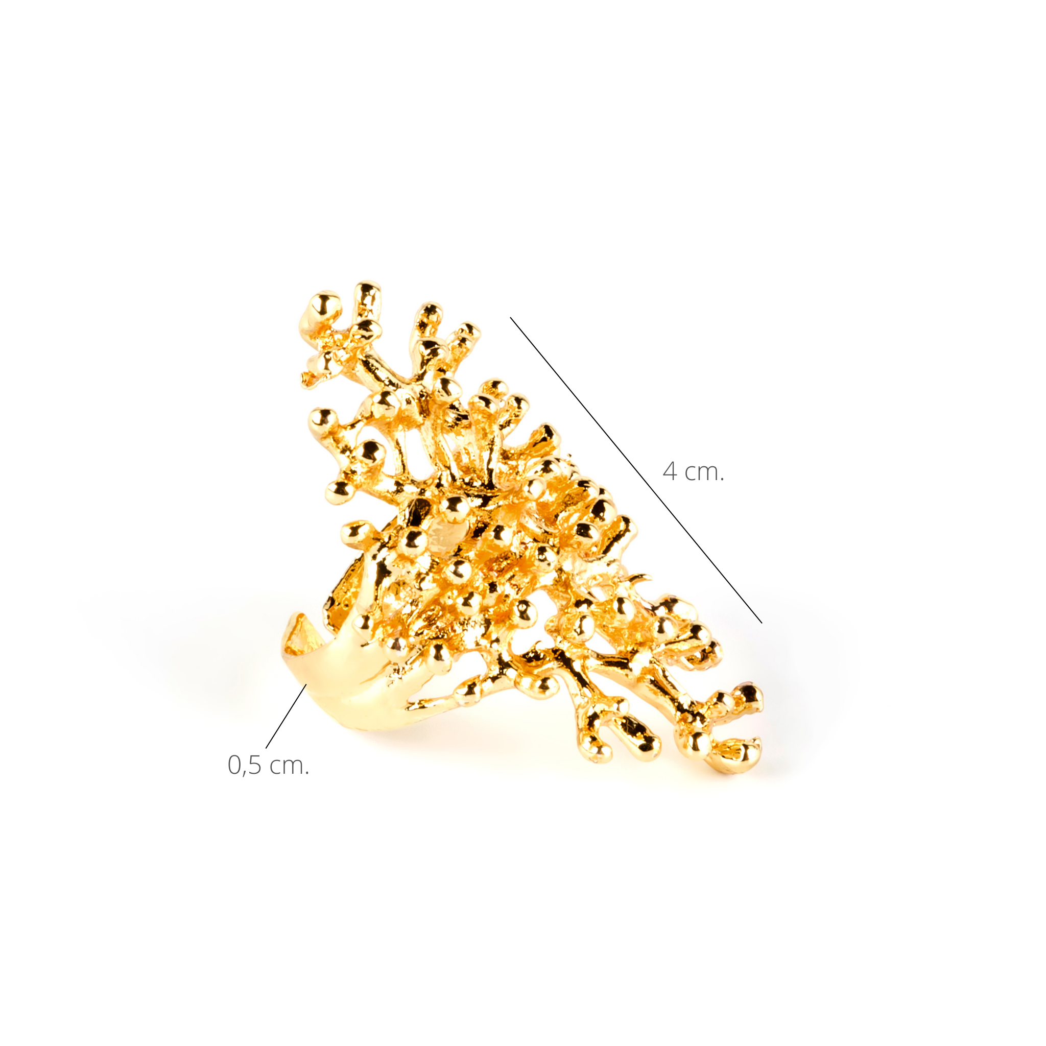 Anillo Maxi Deya de coral en latón bañado en oro (ajustable)