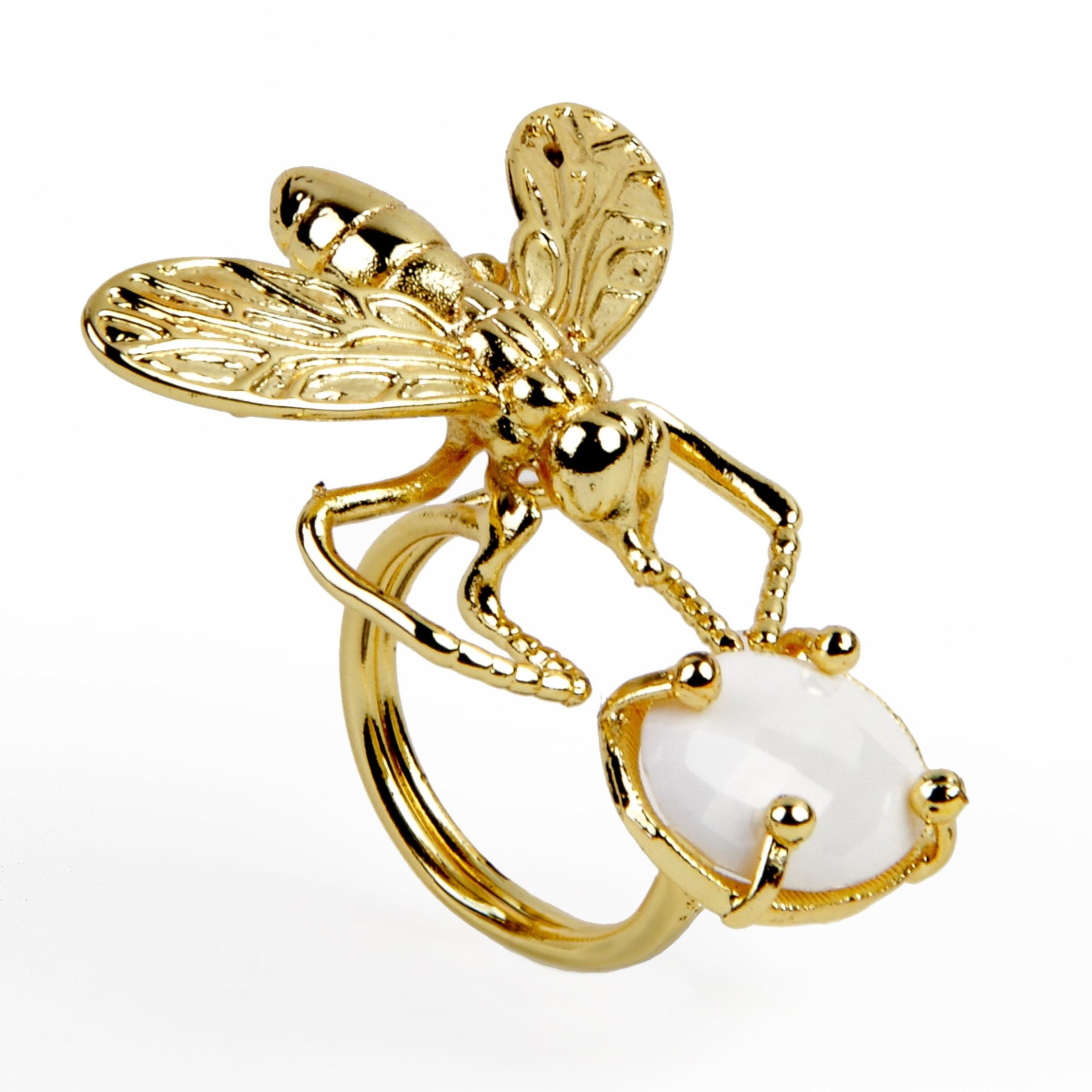 Anillo Honey & Stone con motivo abejorro de latón bañado en oro