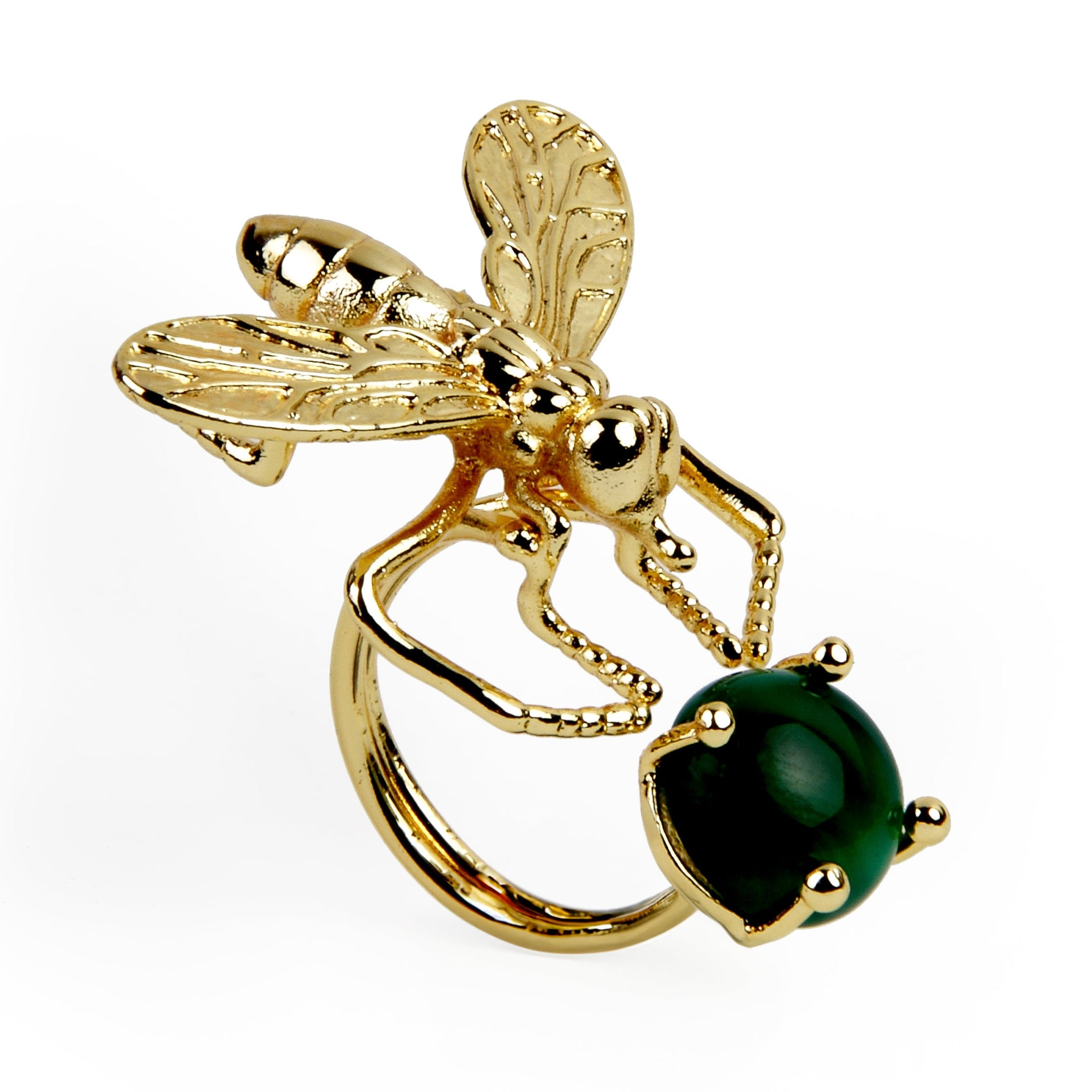 Anillo Honey & Stone con motivo abejorro de latón bañado en oro