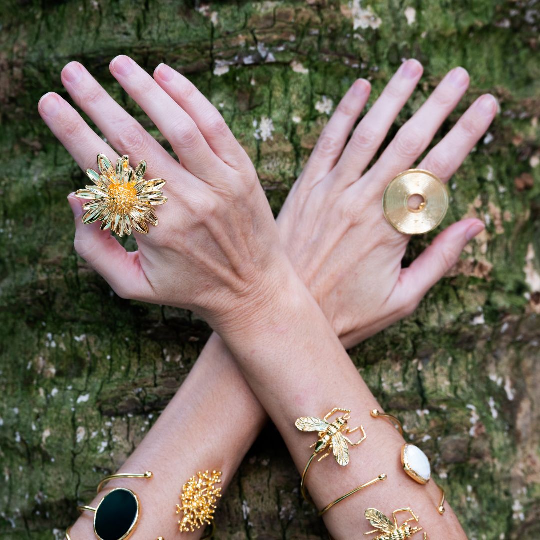Sunflower Maxi ring in gold-plated brass (adjustable)