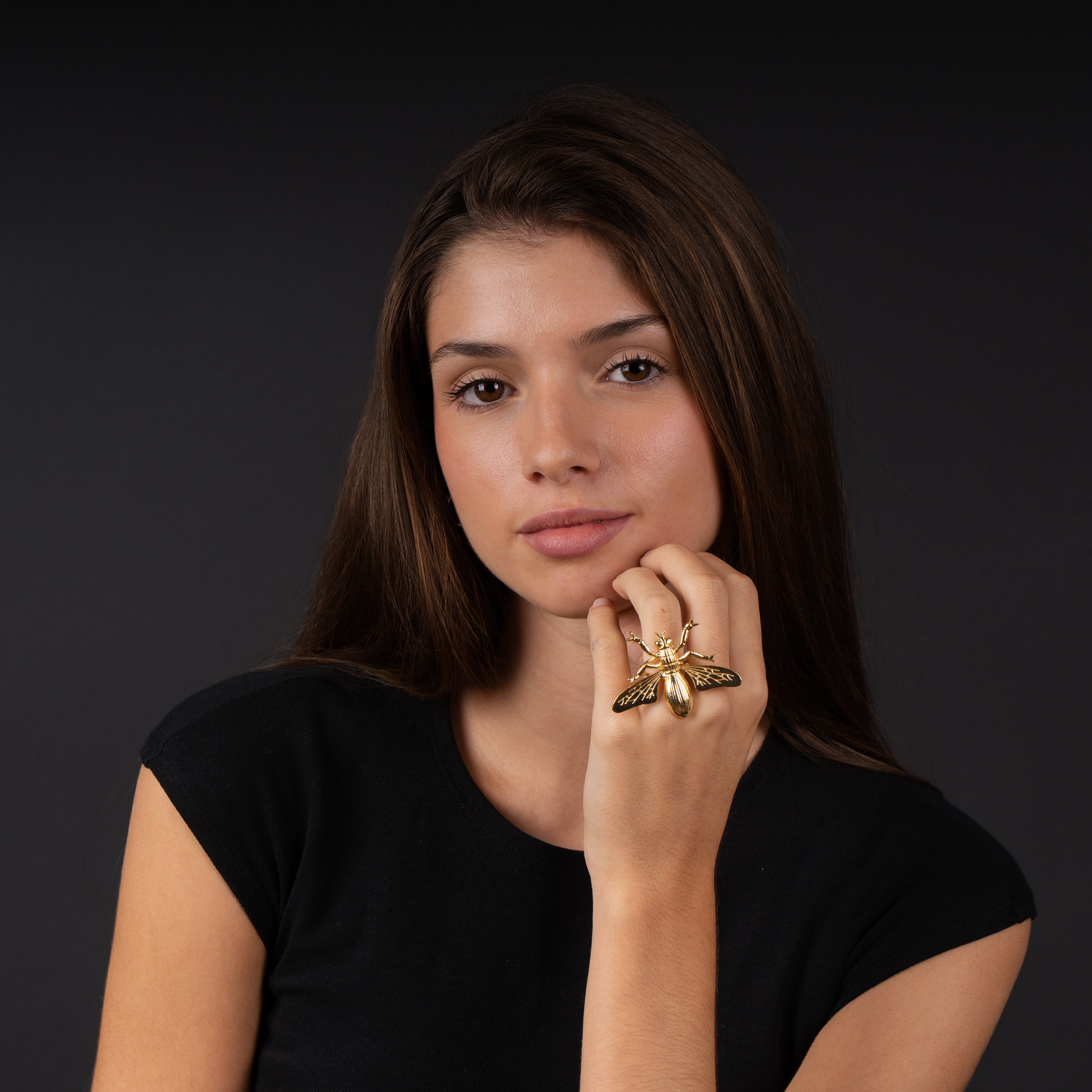 Anillo Supervisor de bronce bañado en oro(ajustable)