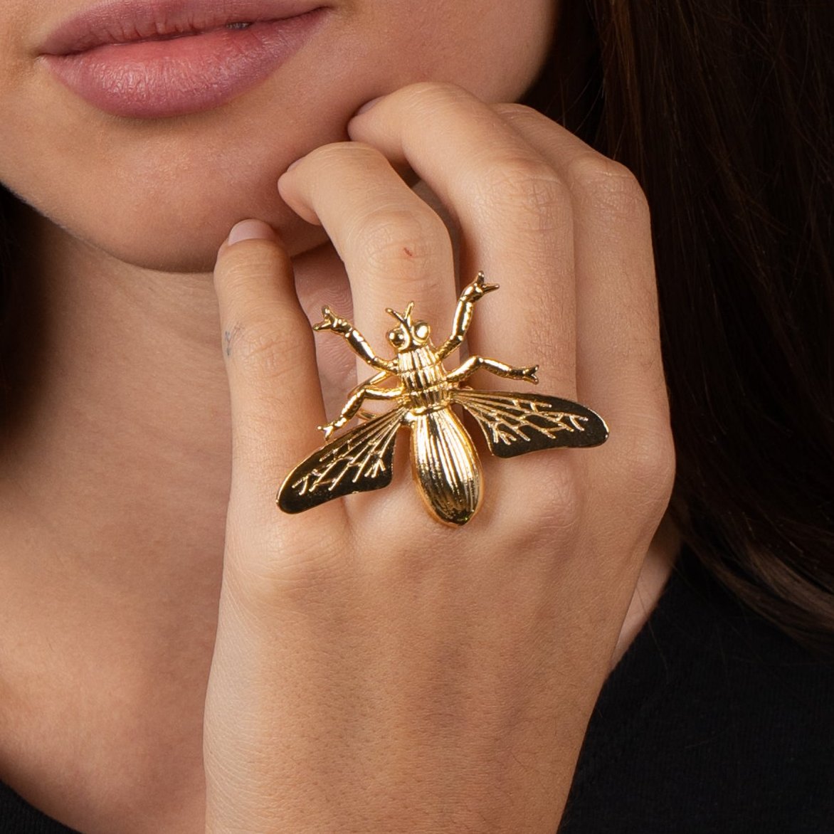 Anillo Supervisor de bronce bañado en oro(ajustable)