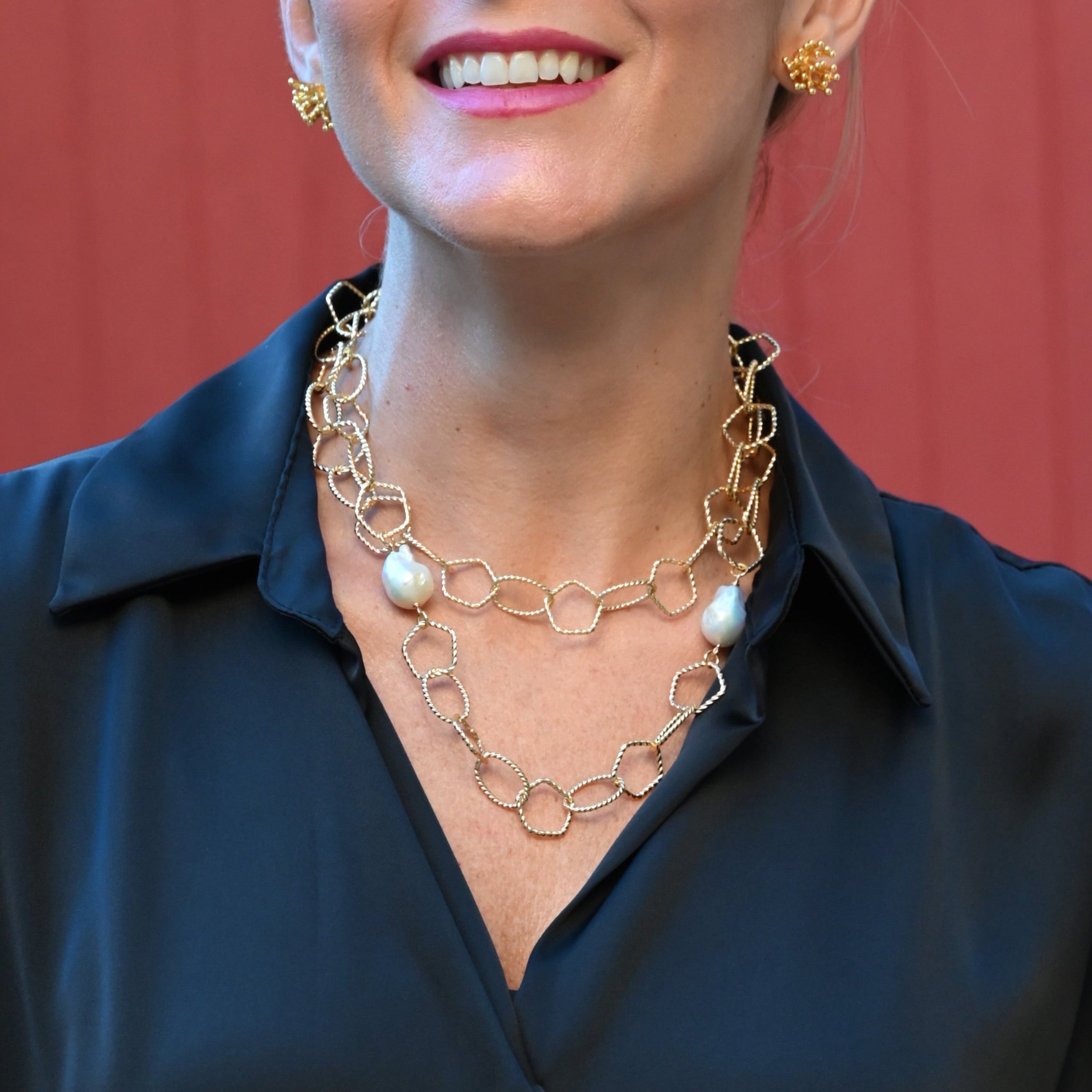 Dancing Double Necklace with Natural Baroque Pearls