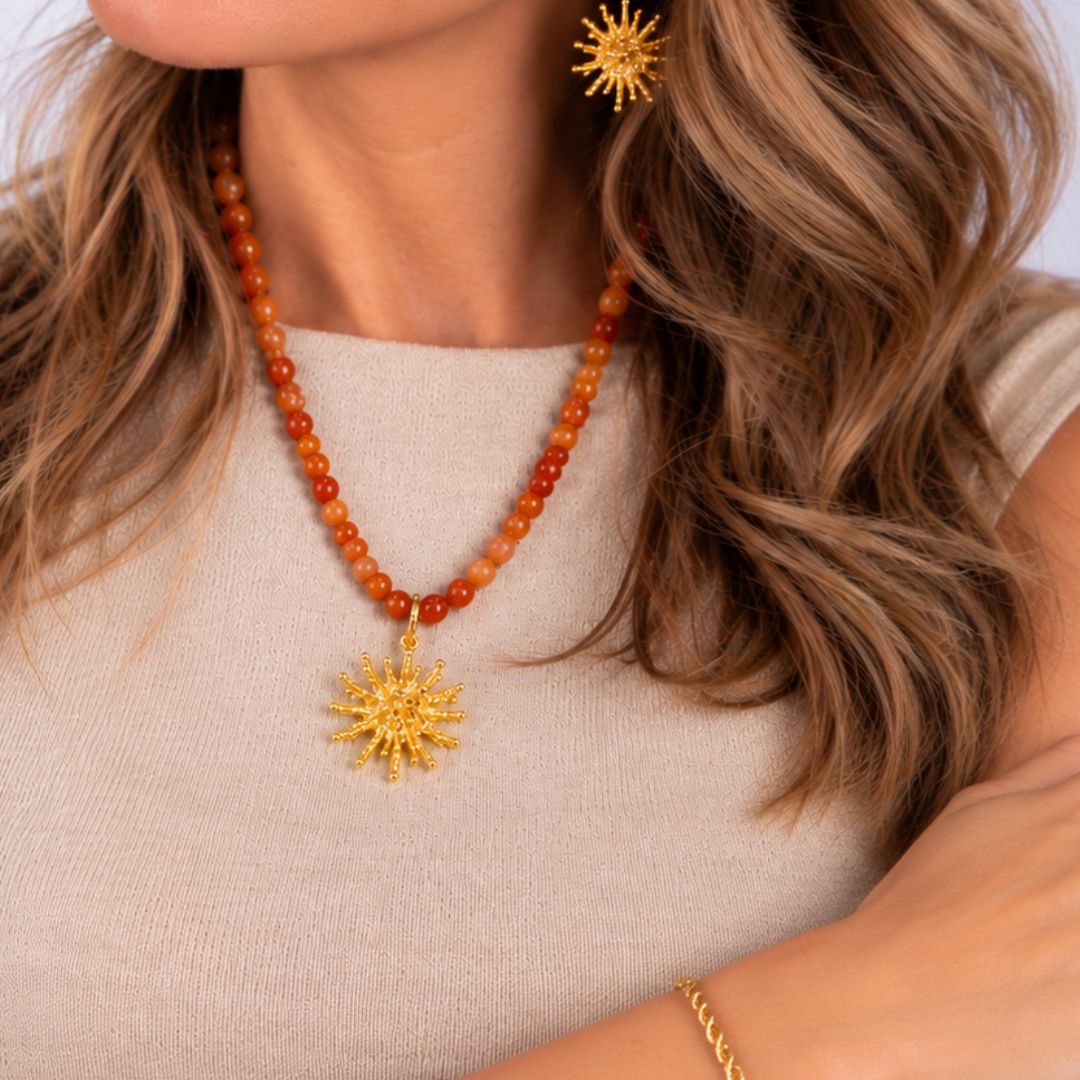 Collar piedras naturales coral Deyá Naranja