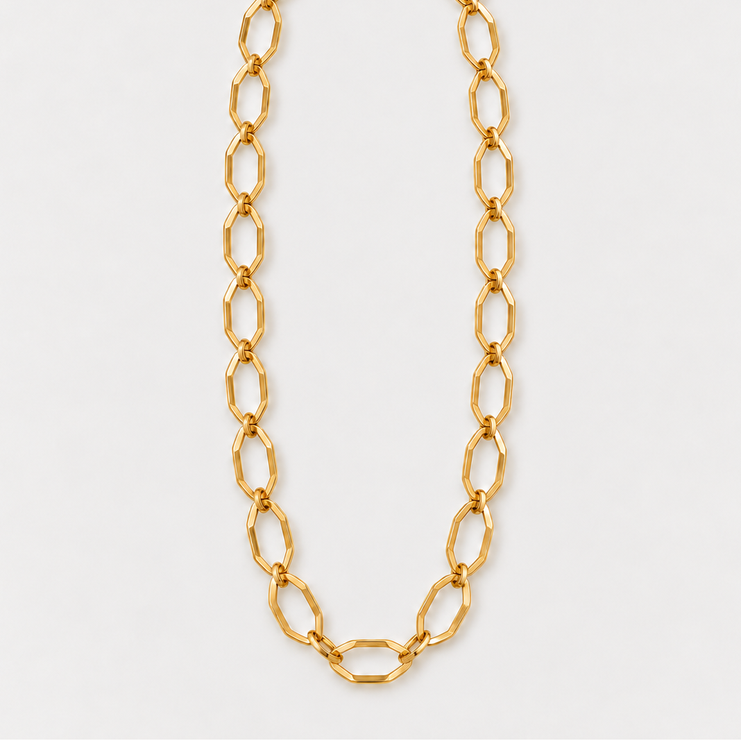 Collar cadena hexagonal dorada