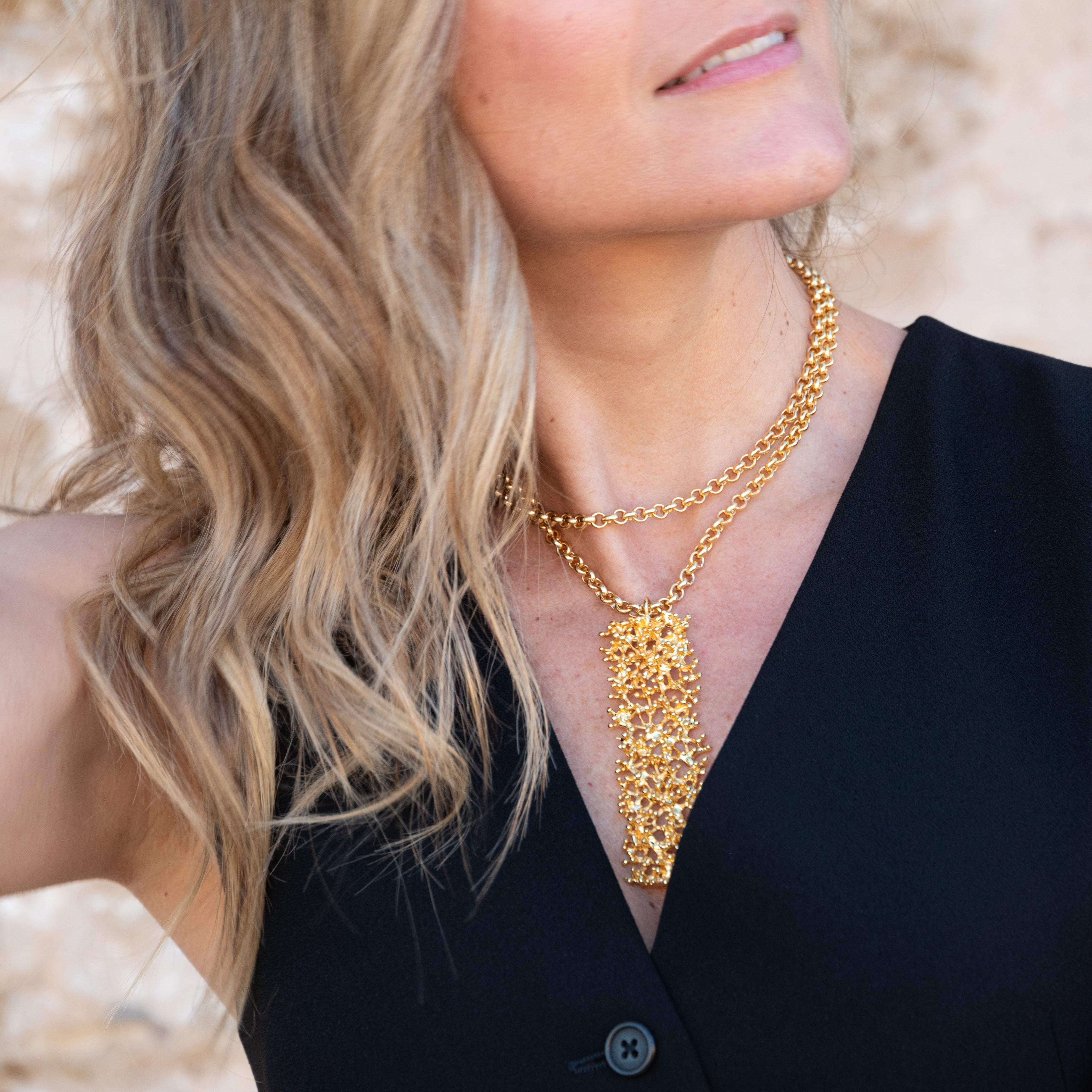 Coral Murada XL long necklace, gold plated, long gold chain