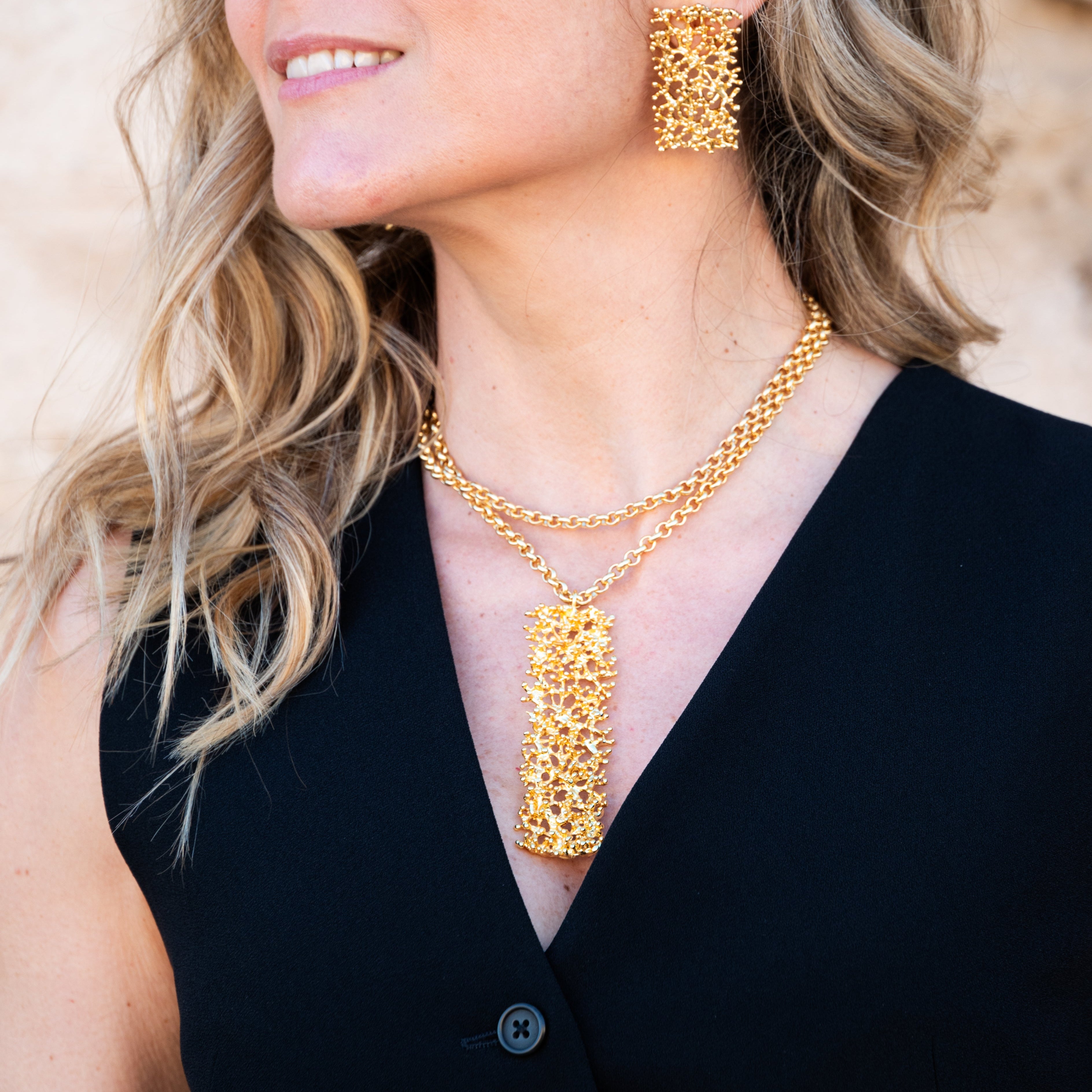 Coral Murada XL long necklace, gold plated, long gold chain