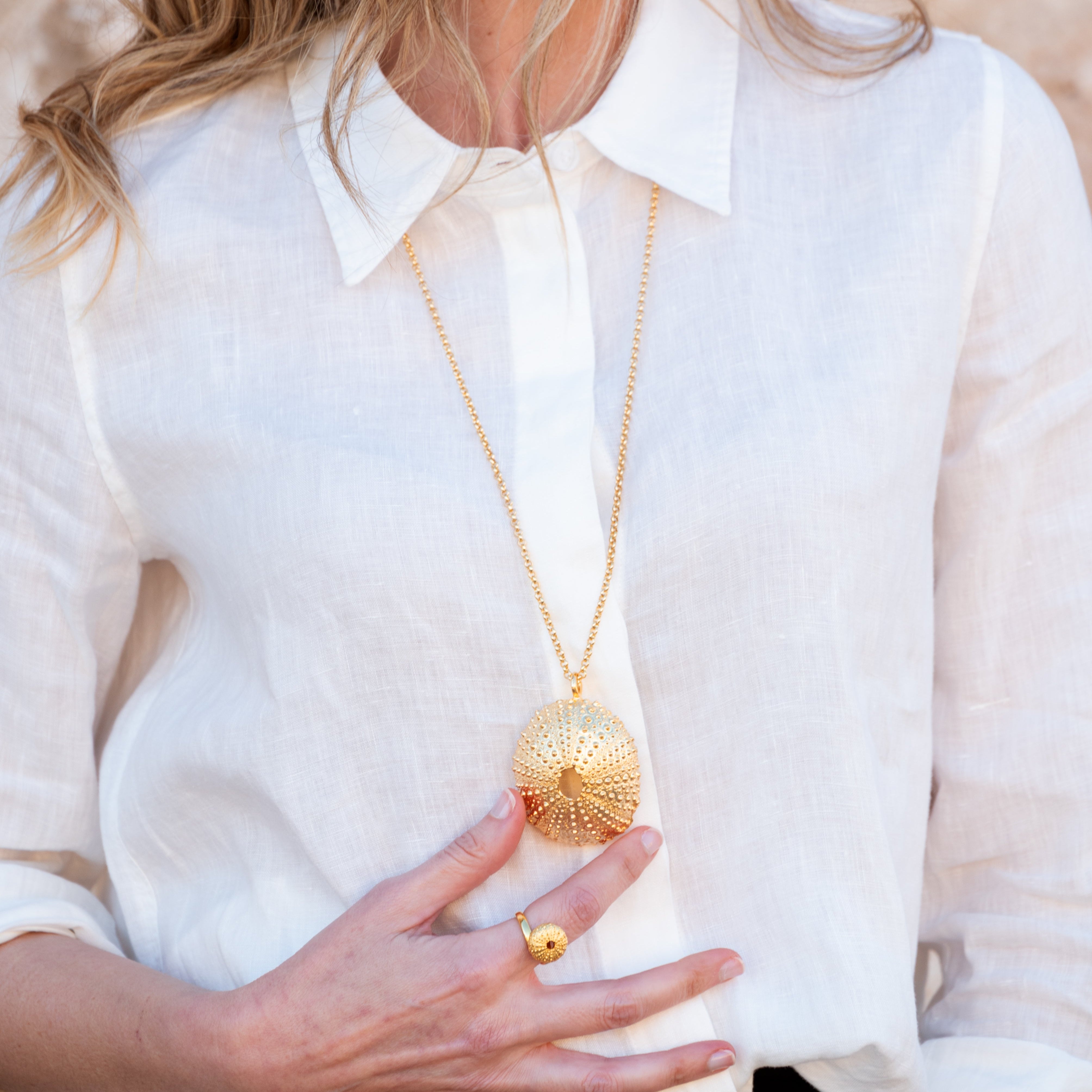 Hedgehog necklace, long chain, gold flash plated