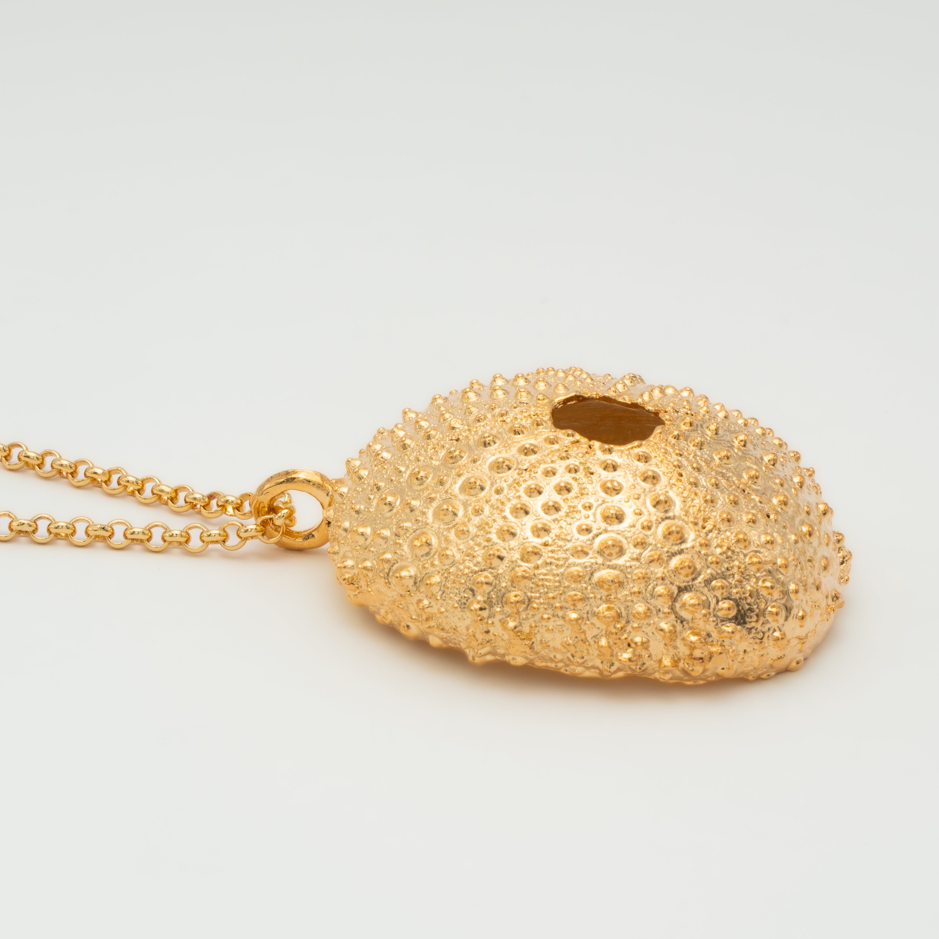 Hedgehog necklace, long chain, gold flash plated