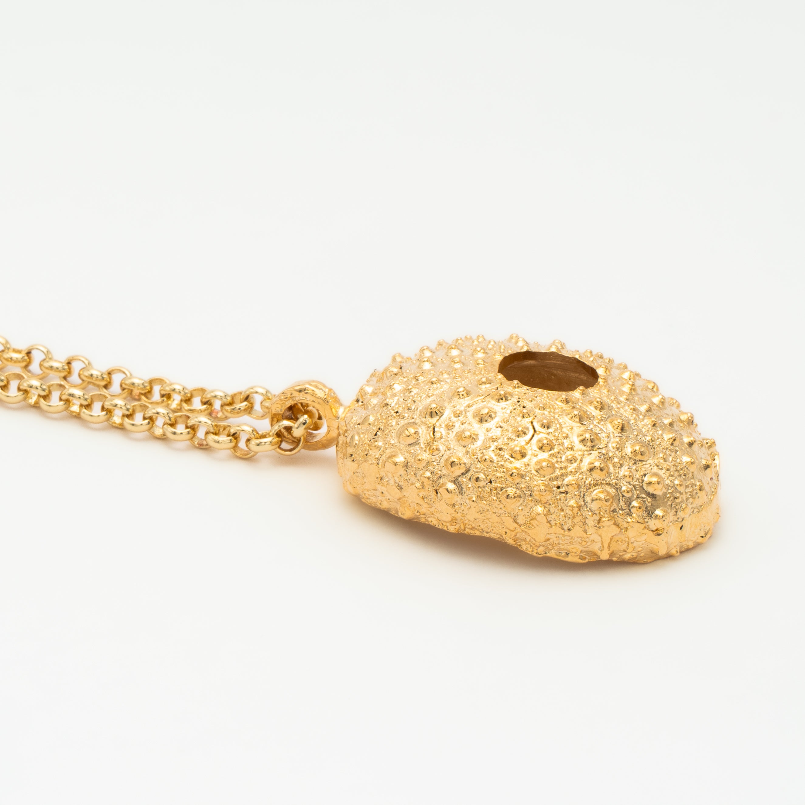 Medium hedgehog necklace, long chain, gold flash plated