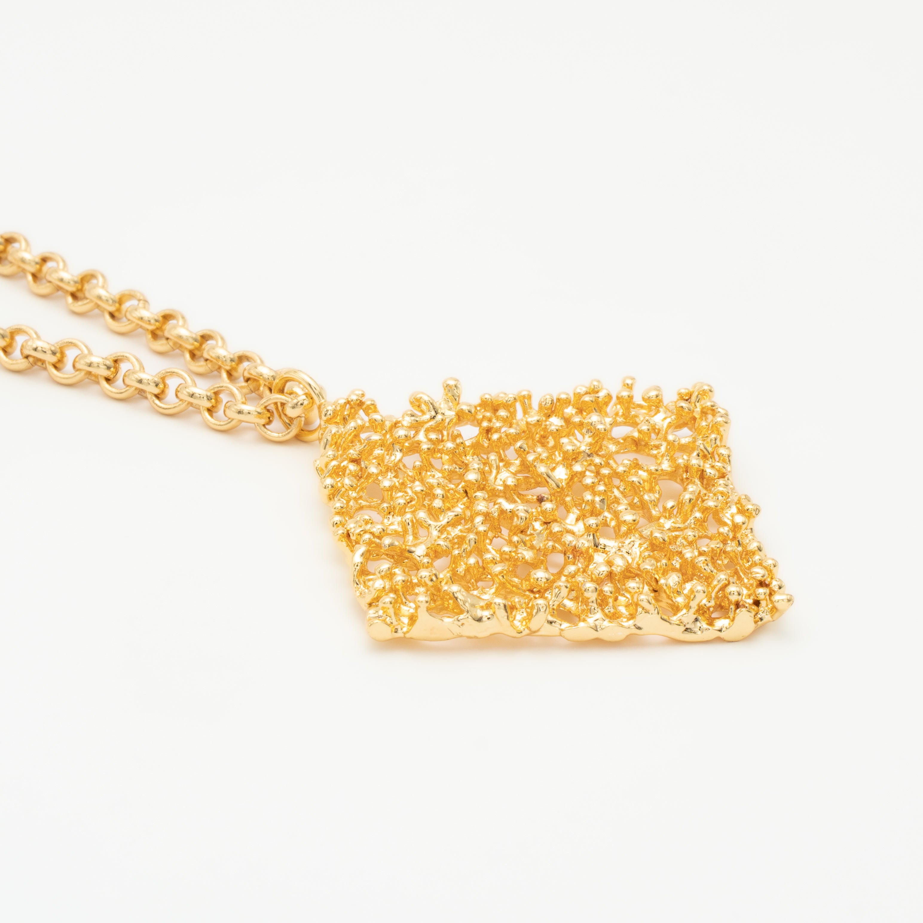 Coral necklace, gold plated, long gold chain