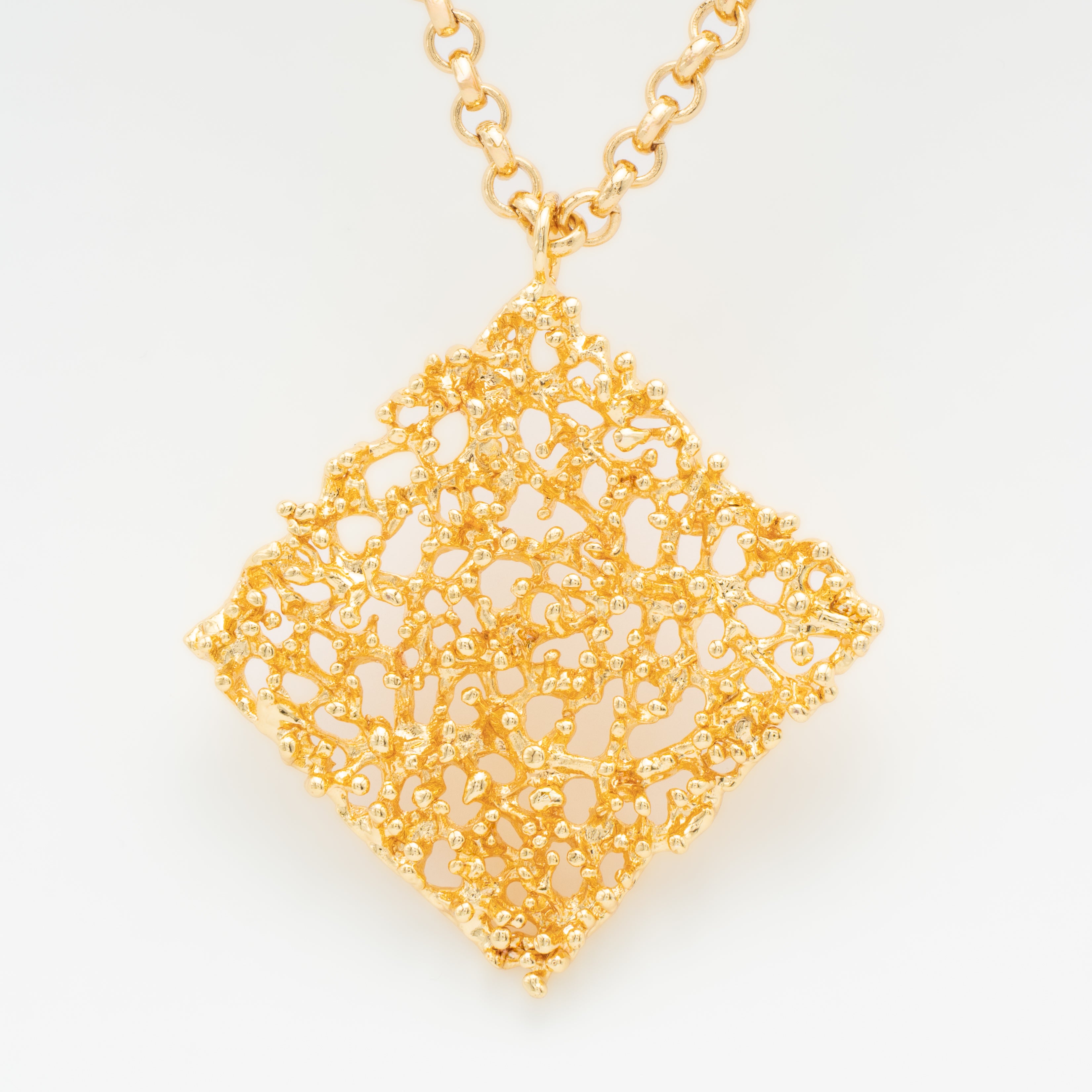 Coral necklace, gold plated, long gold chain