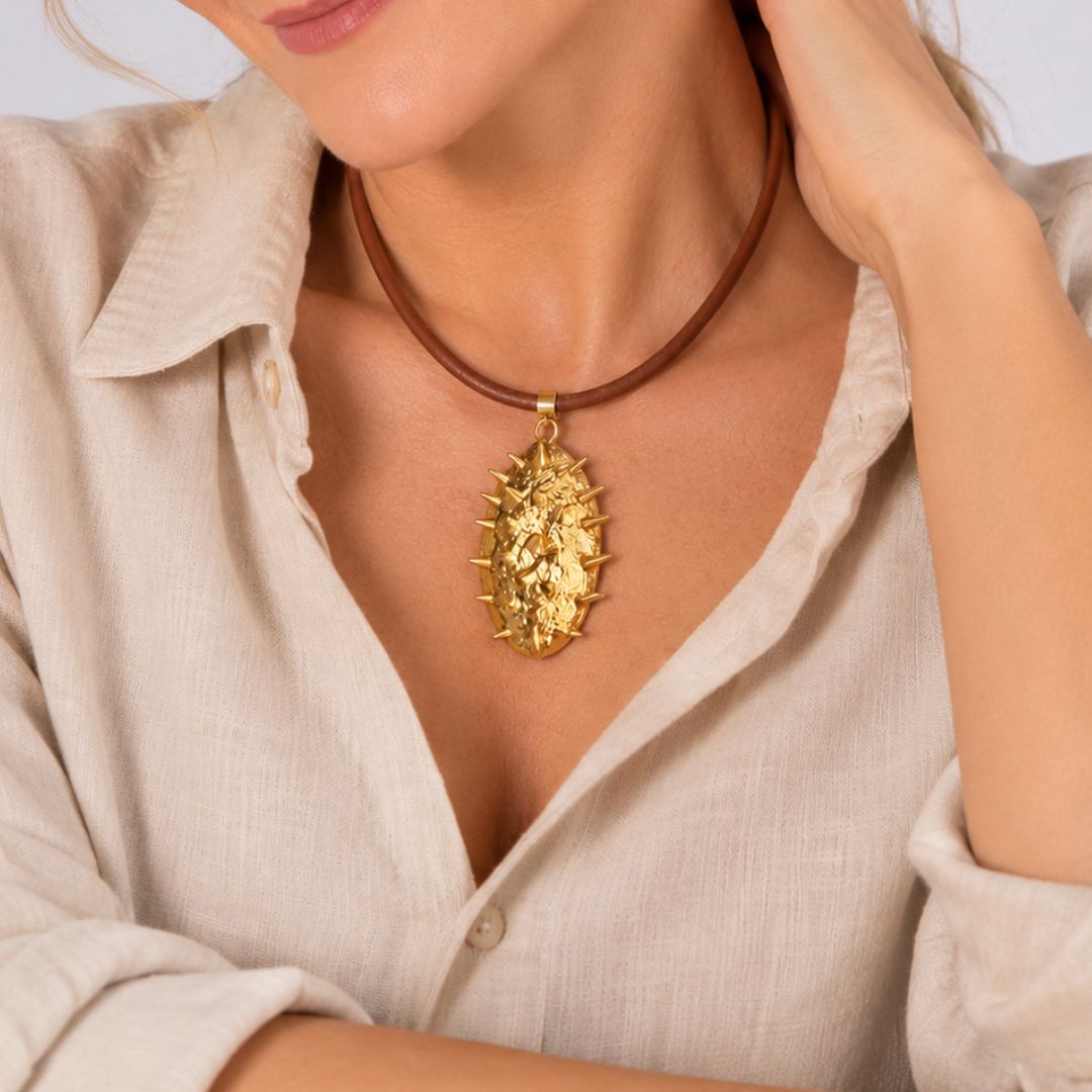 Collar cuero italiano cierre de imán con Cactus