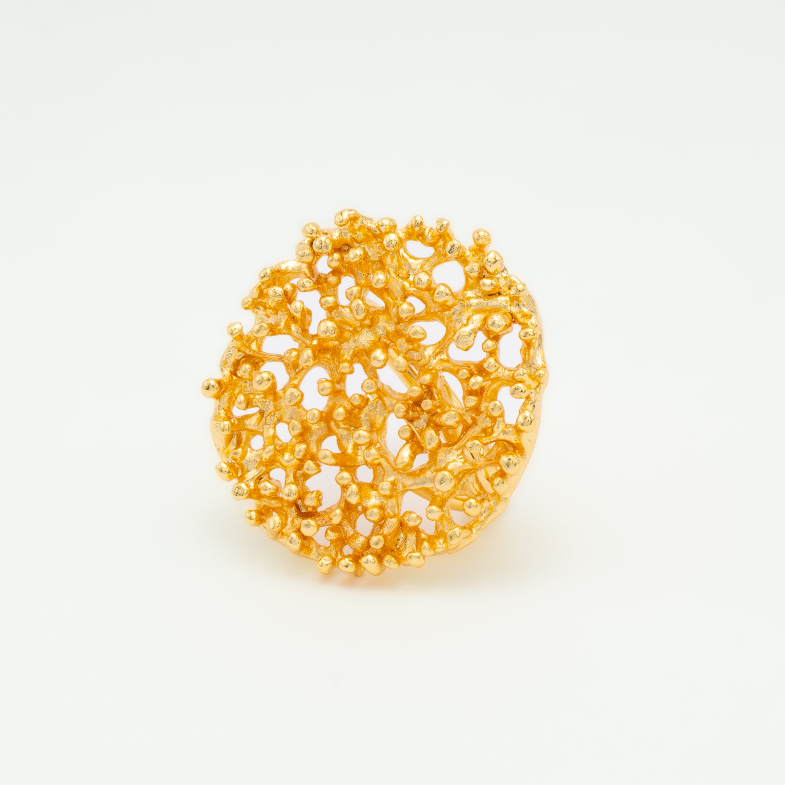 Anillo Mondrago m CORAL REDONDO de LATÓN BAÑADO EN ORO (AJUSTABLE)