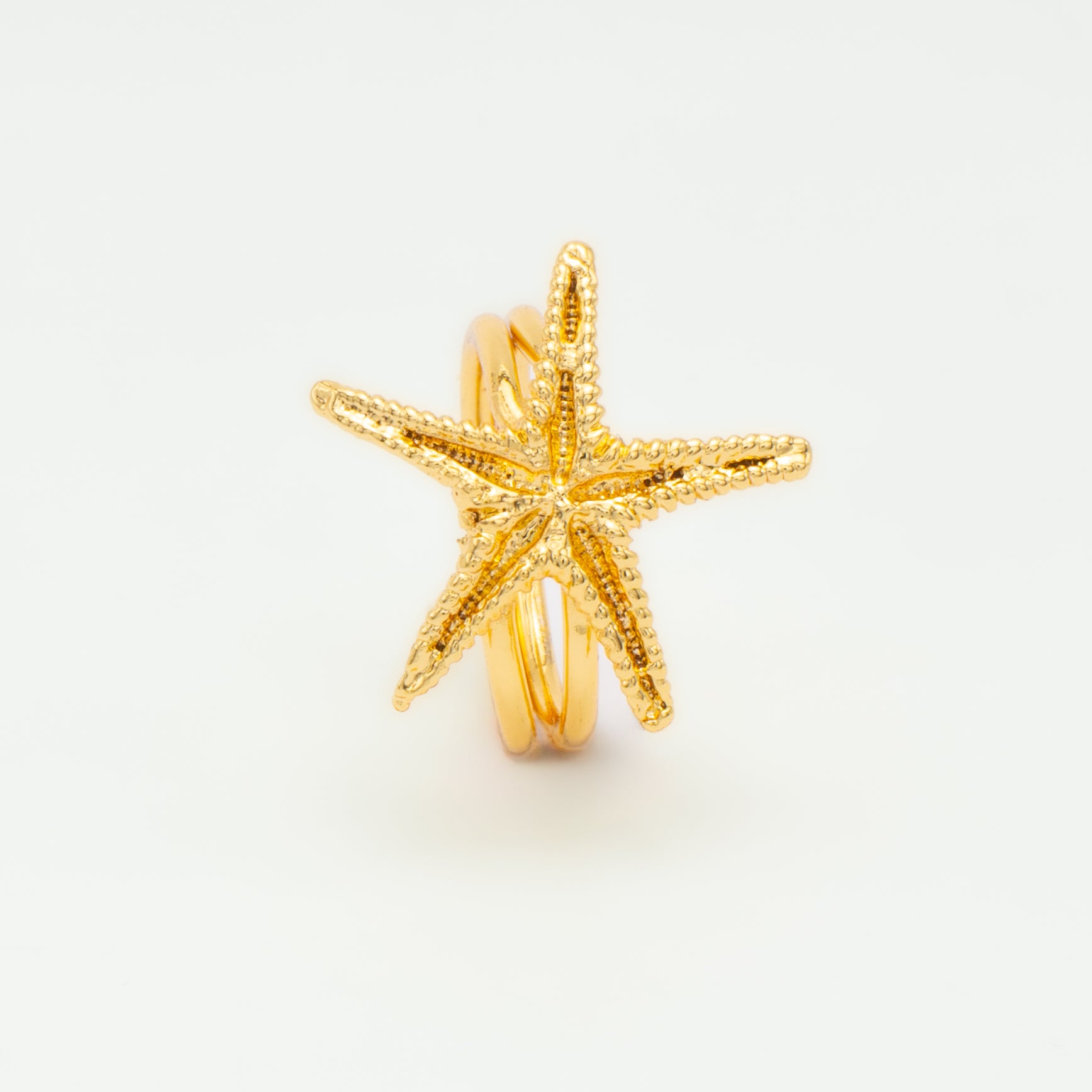 Anillo Estrella Blanca de estrella de latón bañado en oro (ajustable)