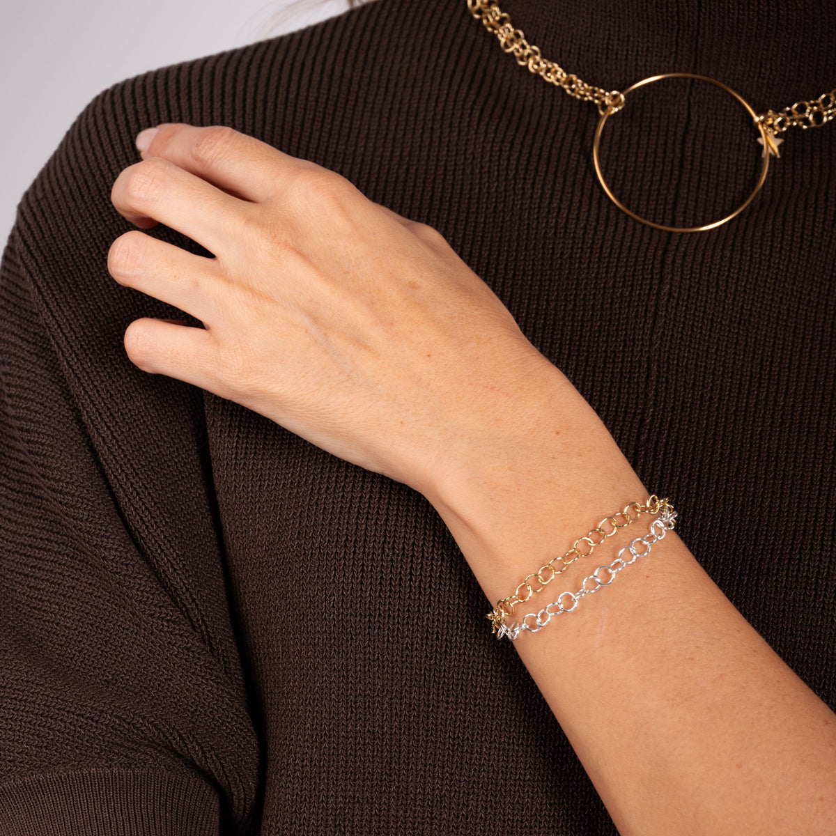 Pulsera cadena planetas bañado en oro