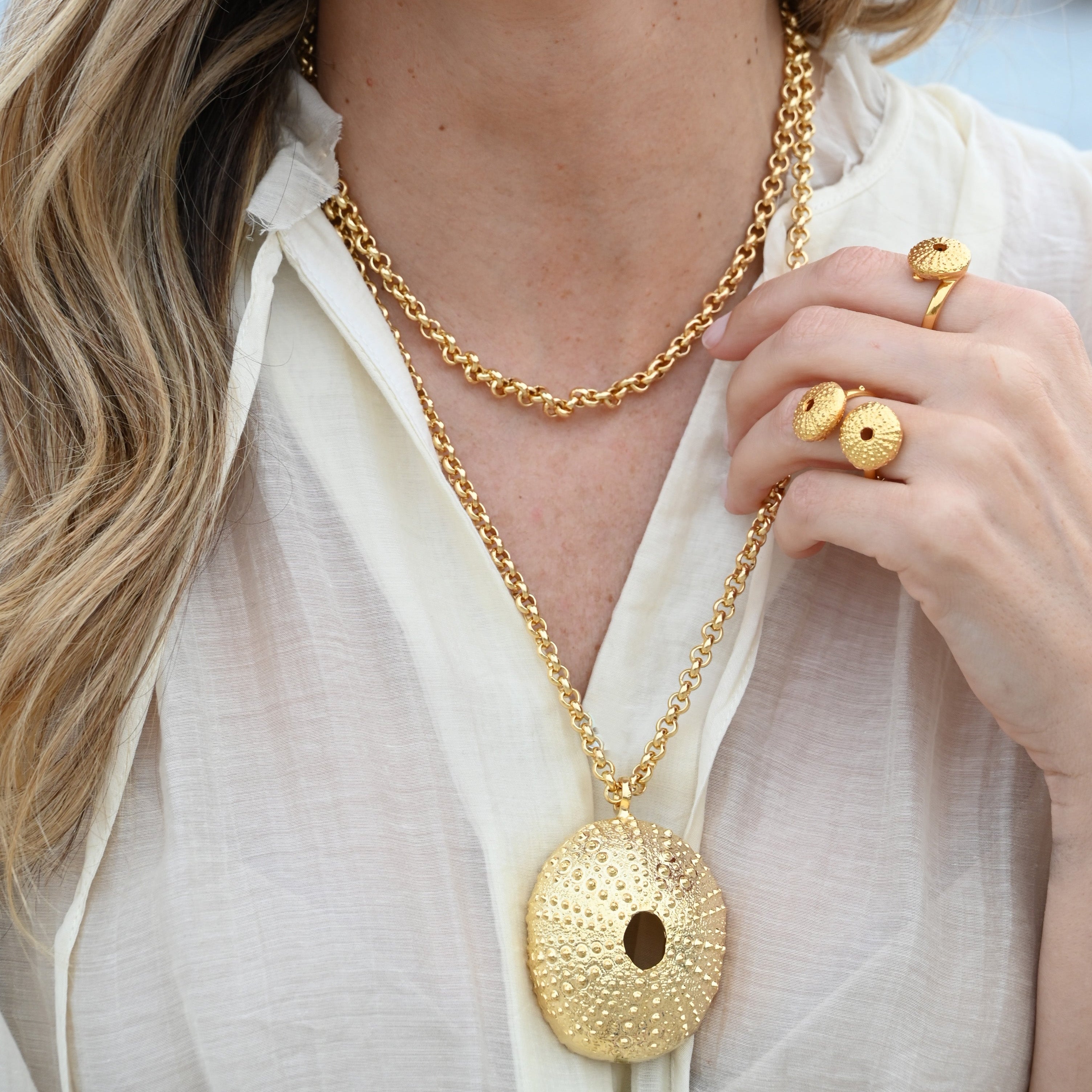 Anillo Mini Trenc Duo dorado (ajustable)
