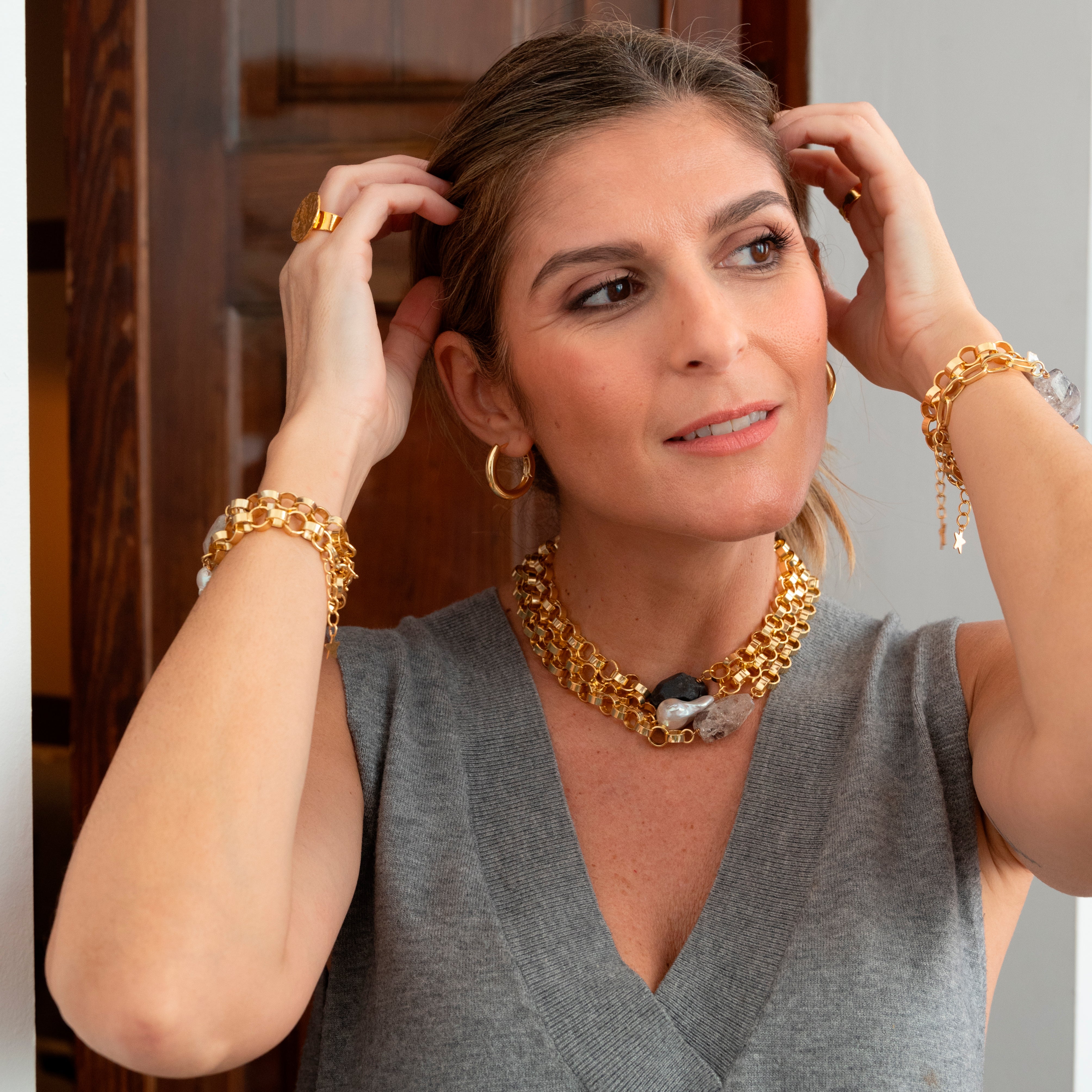 PENDIENTES HARLEM - Detalle - Joyeria banada en oro Shabama
