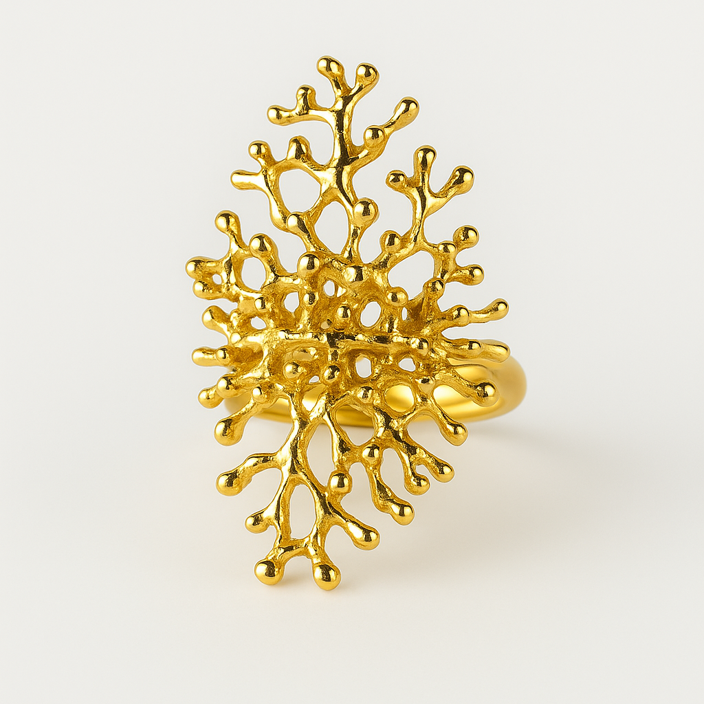 Anillo Maxi Deya de coral en latón bañado en oro (ajustable)