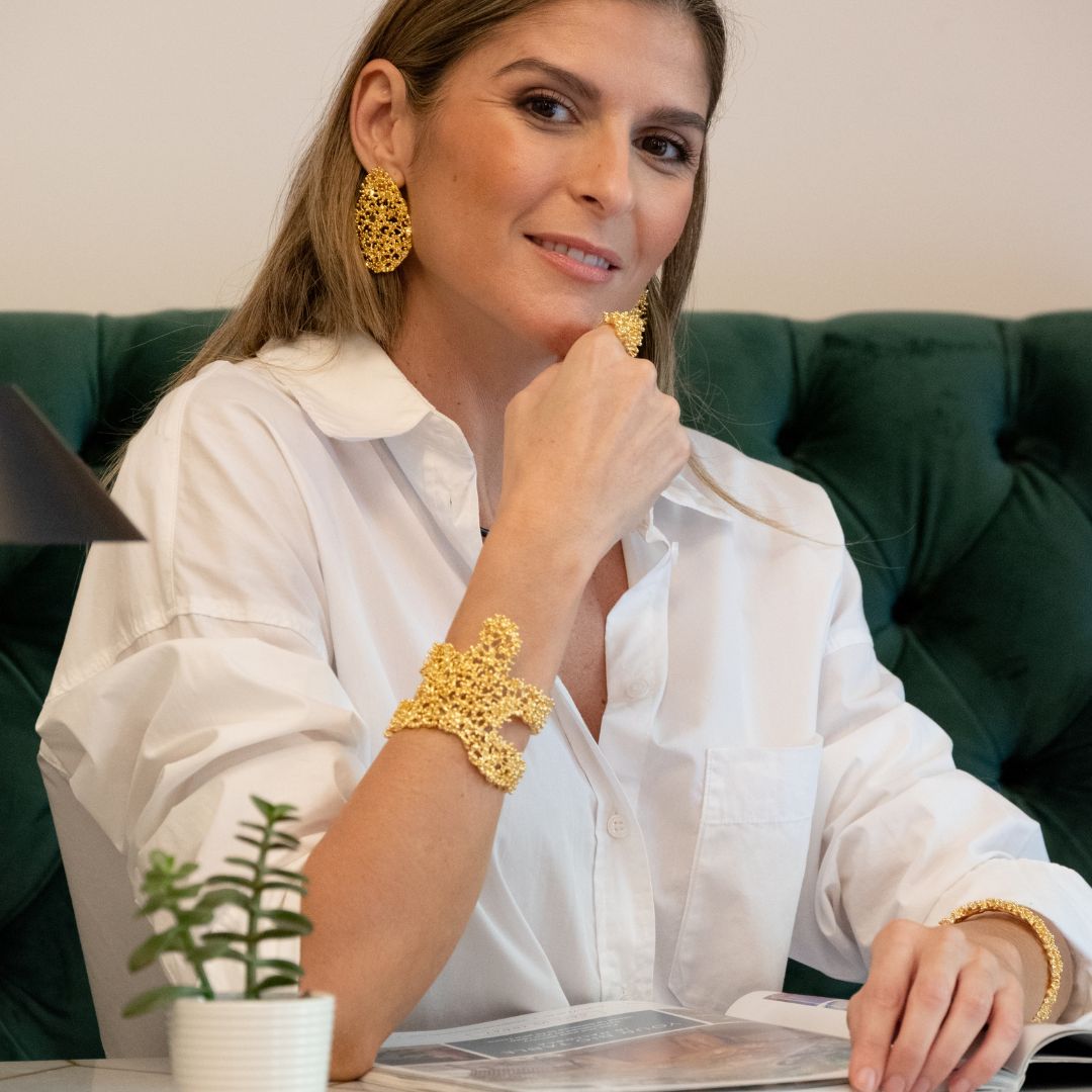 Brazalete Sublime Star coral bañado en oro adaptable