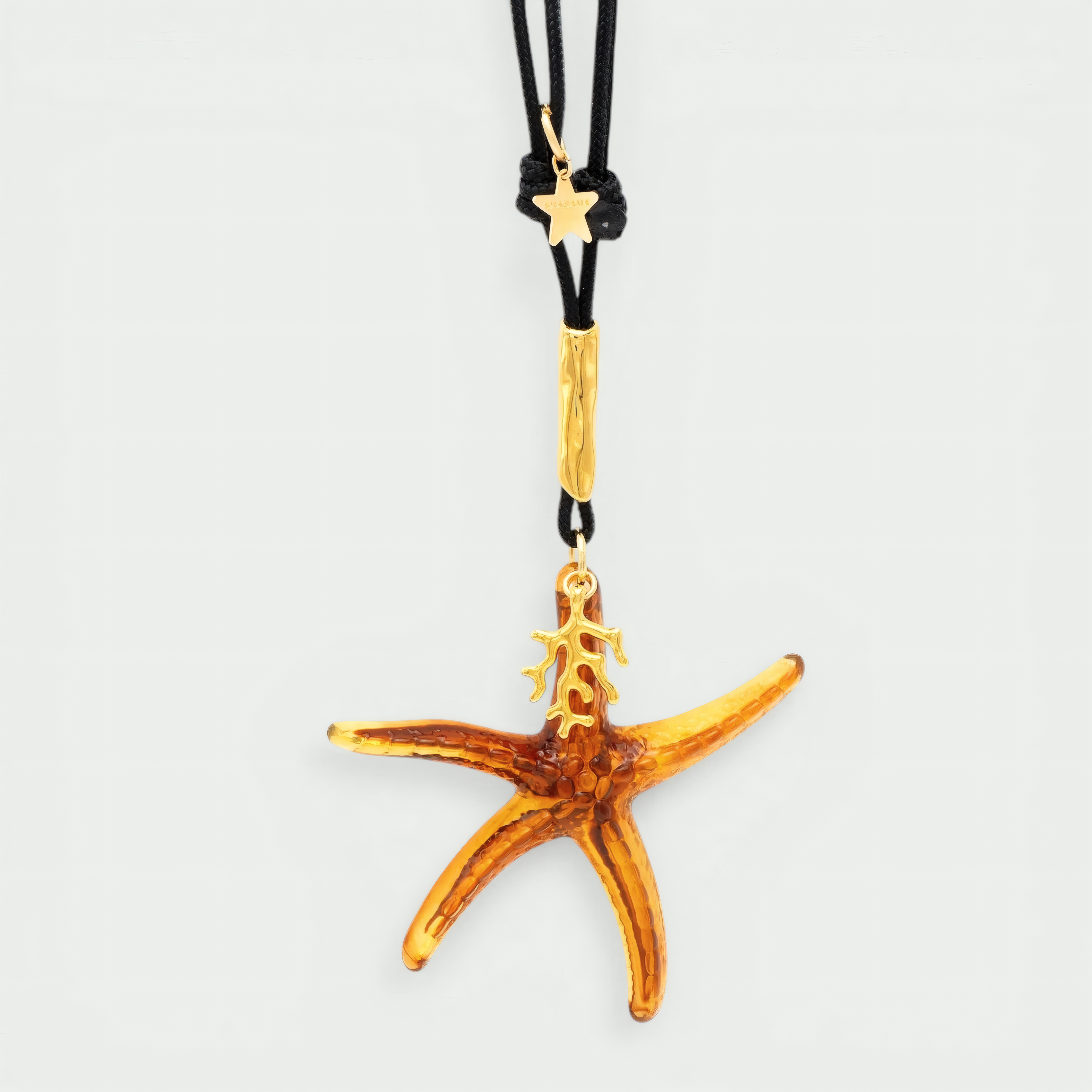 COLLAR NYLON ESTRELLA GRANDE Y CORAL GOLDY banado en oro - Shabama Palma joyeria Mallorca