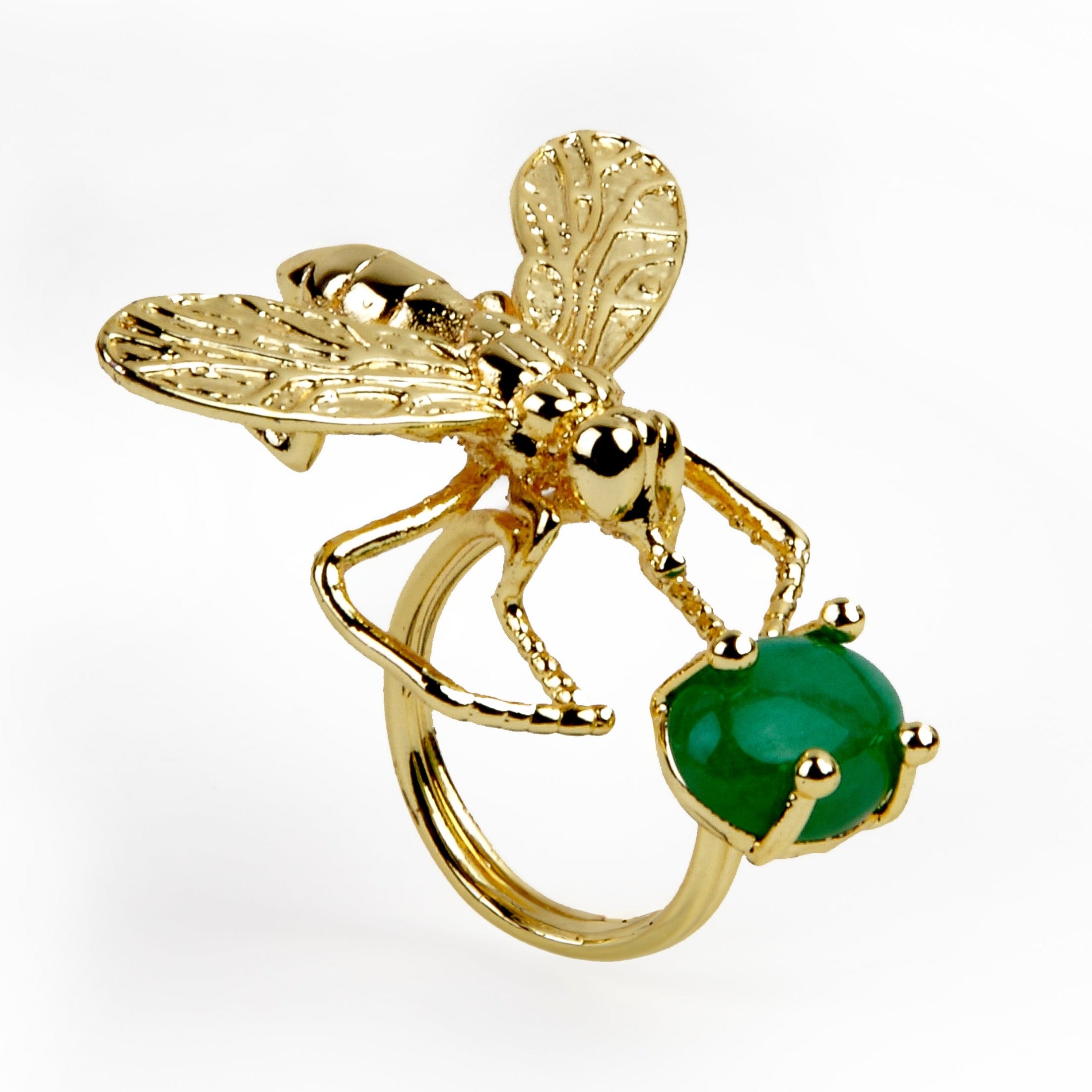 Honey &amp; Stone ring with bumblebee motif in gold-plated brass