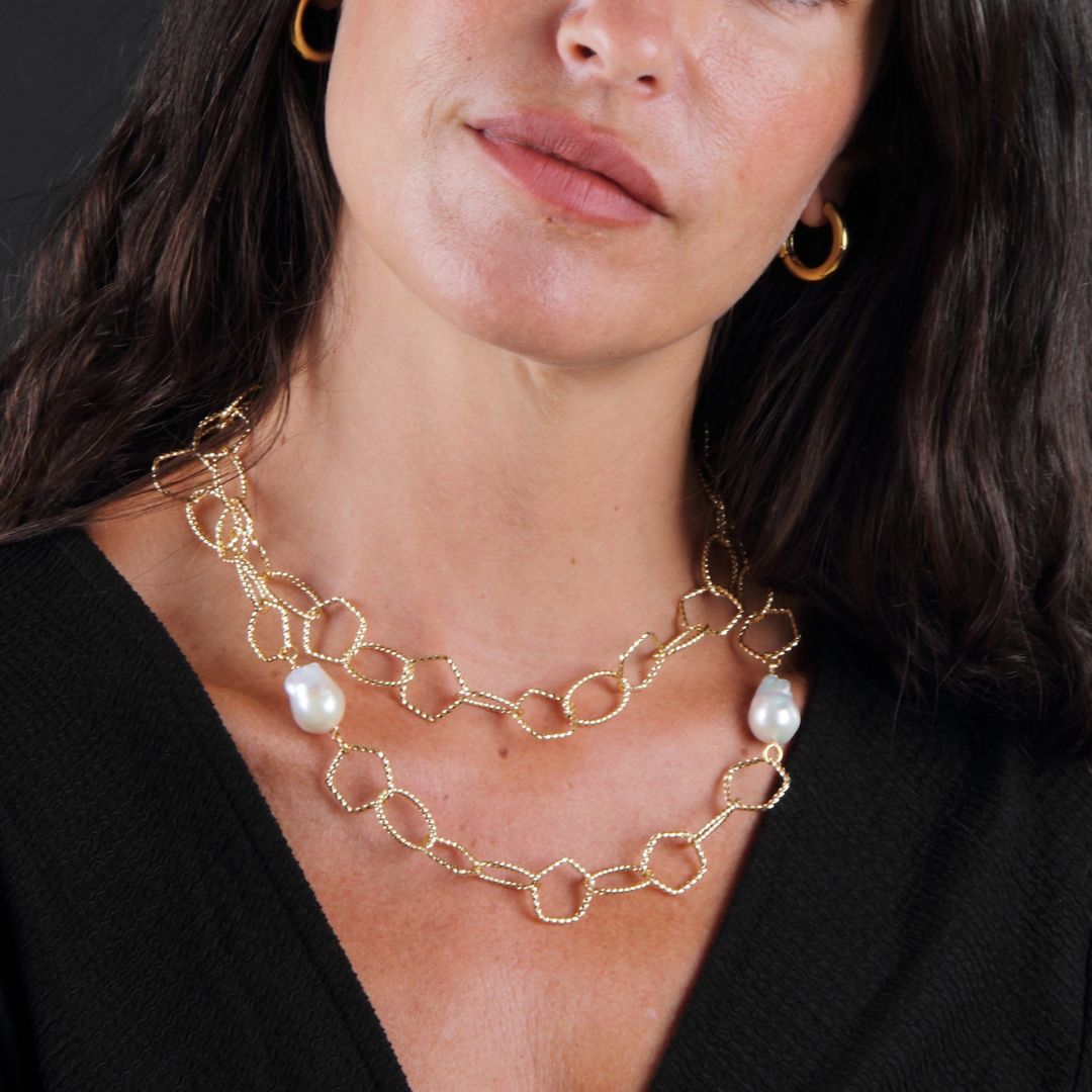 Collar Dancing Doble con Perlas naturales barrocas