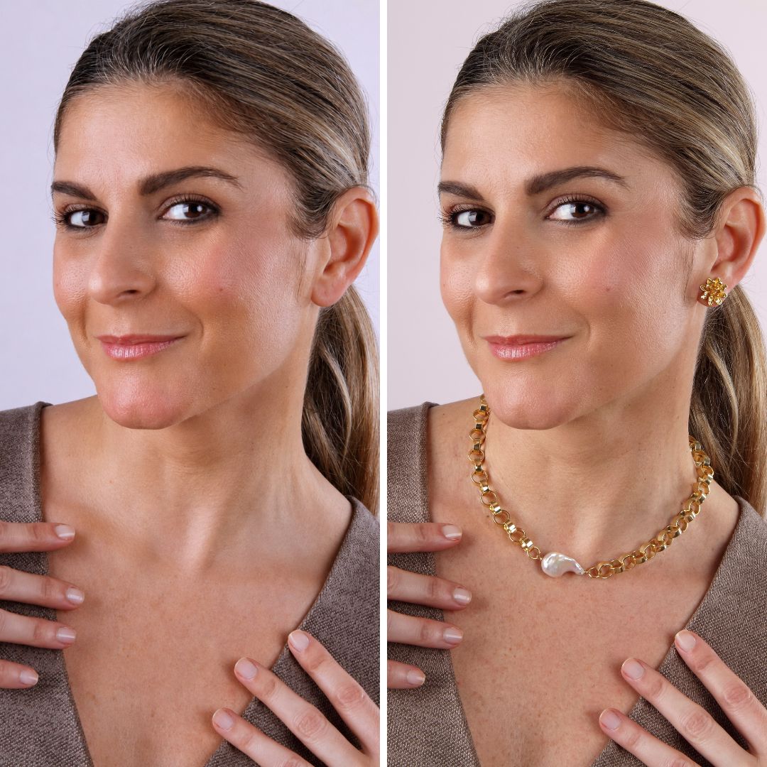Perth Top natural pearl necklace with gold-plated chain