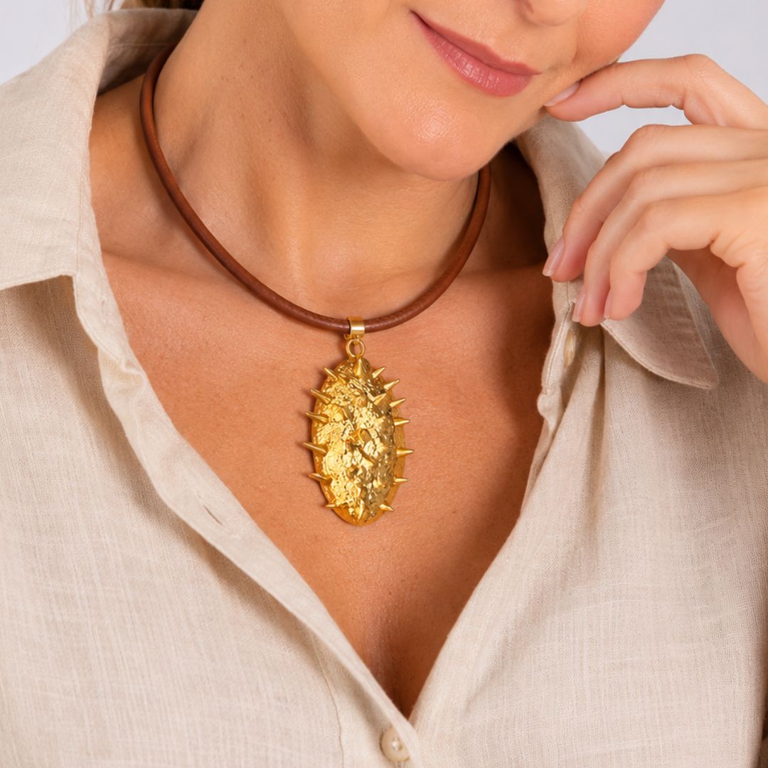 Collar cuero italiano cierre de imán con Cactus