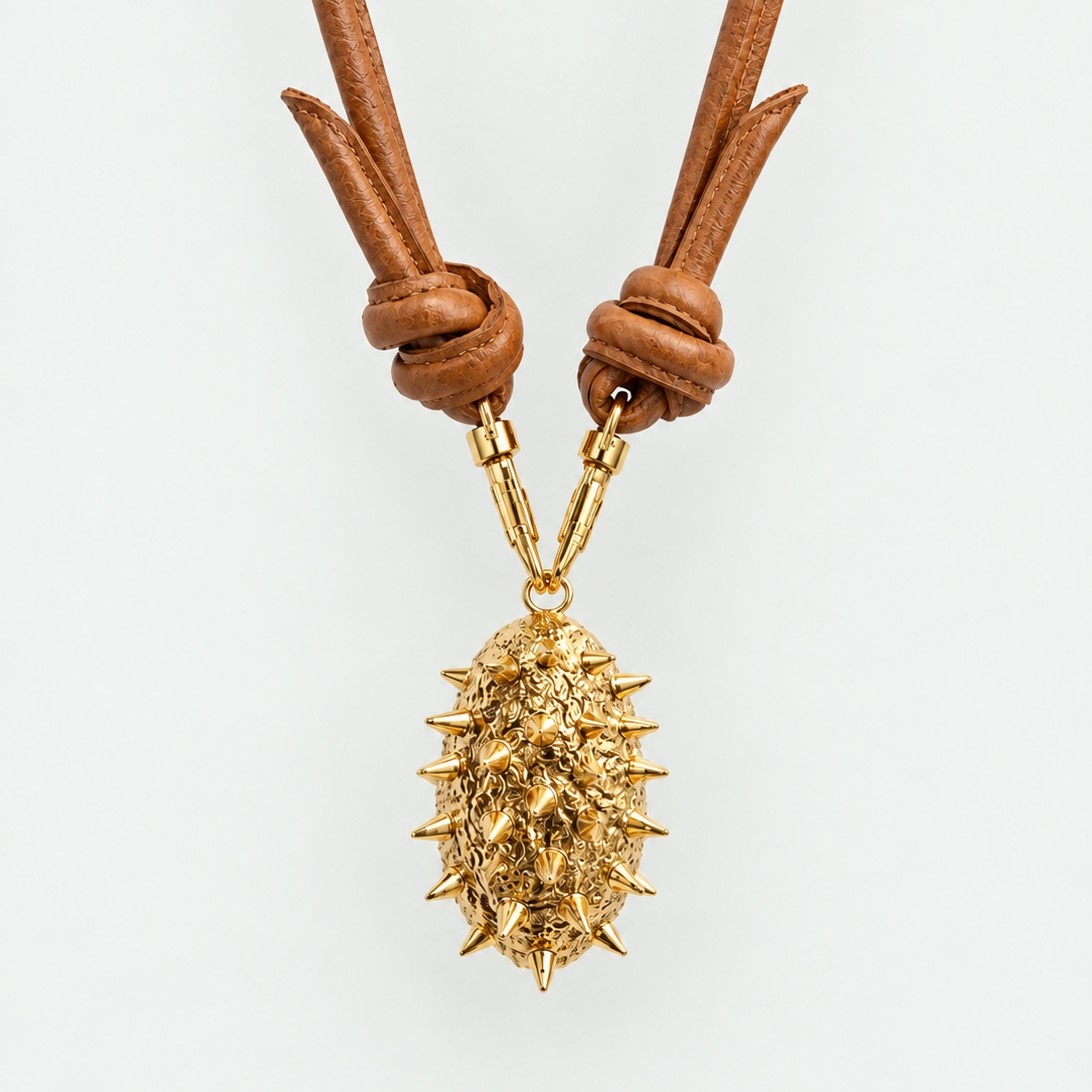 Collar cuero Cactus Dorado