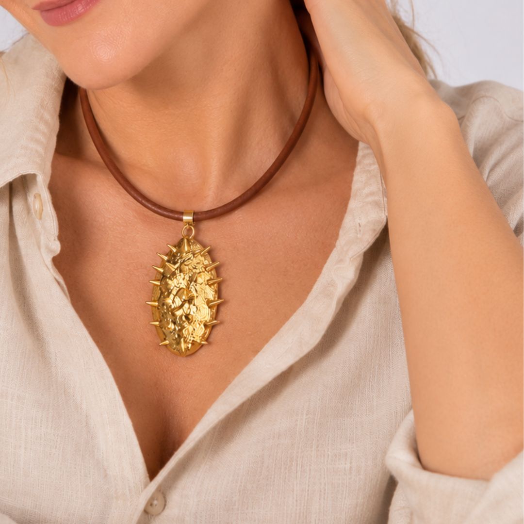 Collar cuero italiano cierre de imán con Cactus