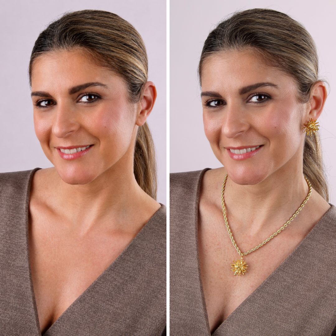 Pendientes Deyá de coral redondo en latón bañado en oro