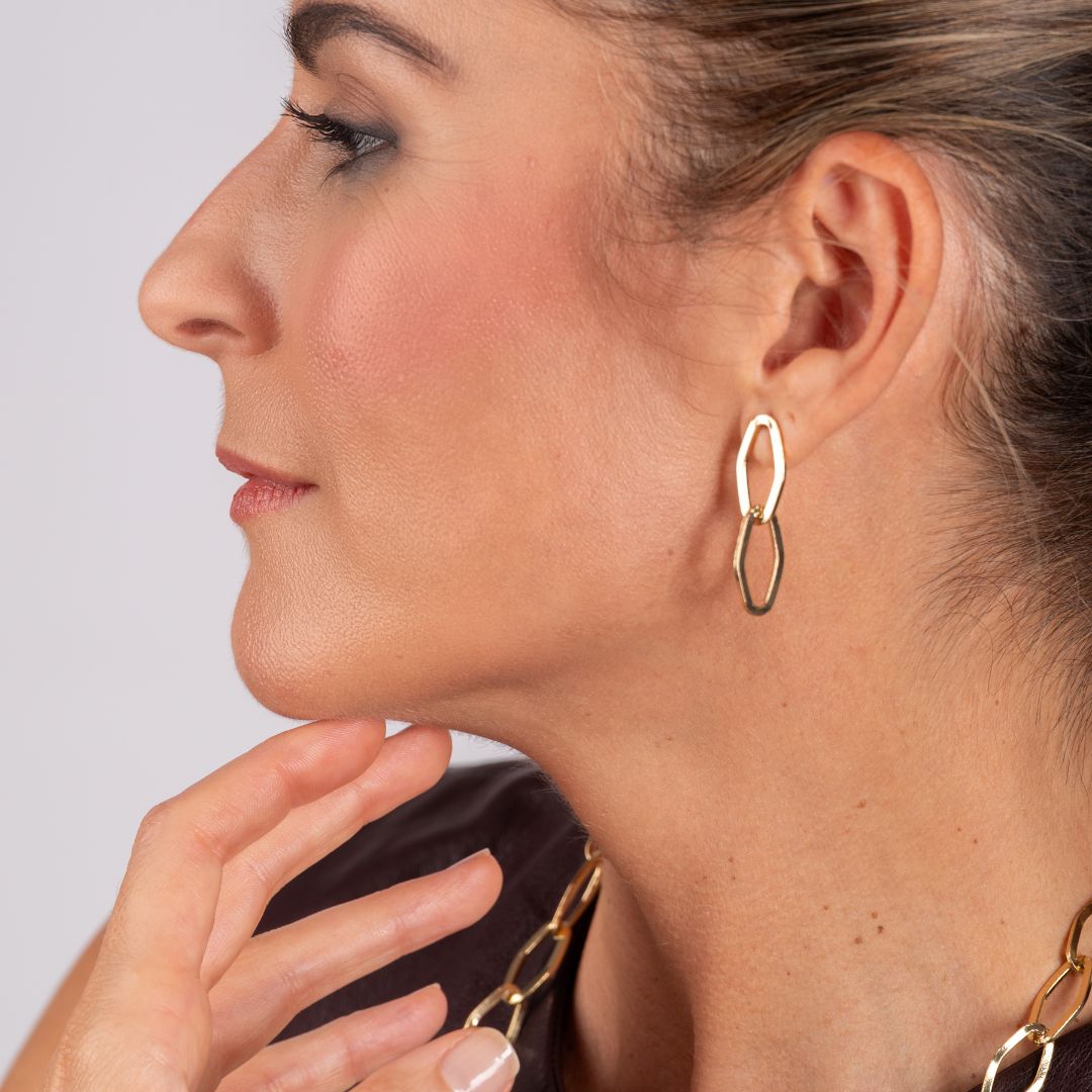 Pendientes cadena hexagonal dorada