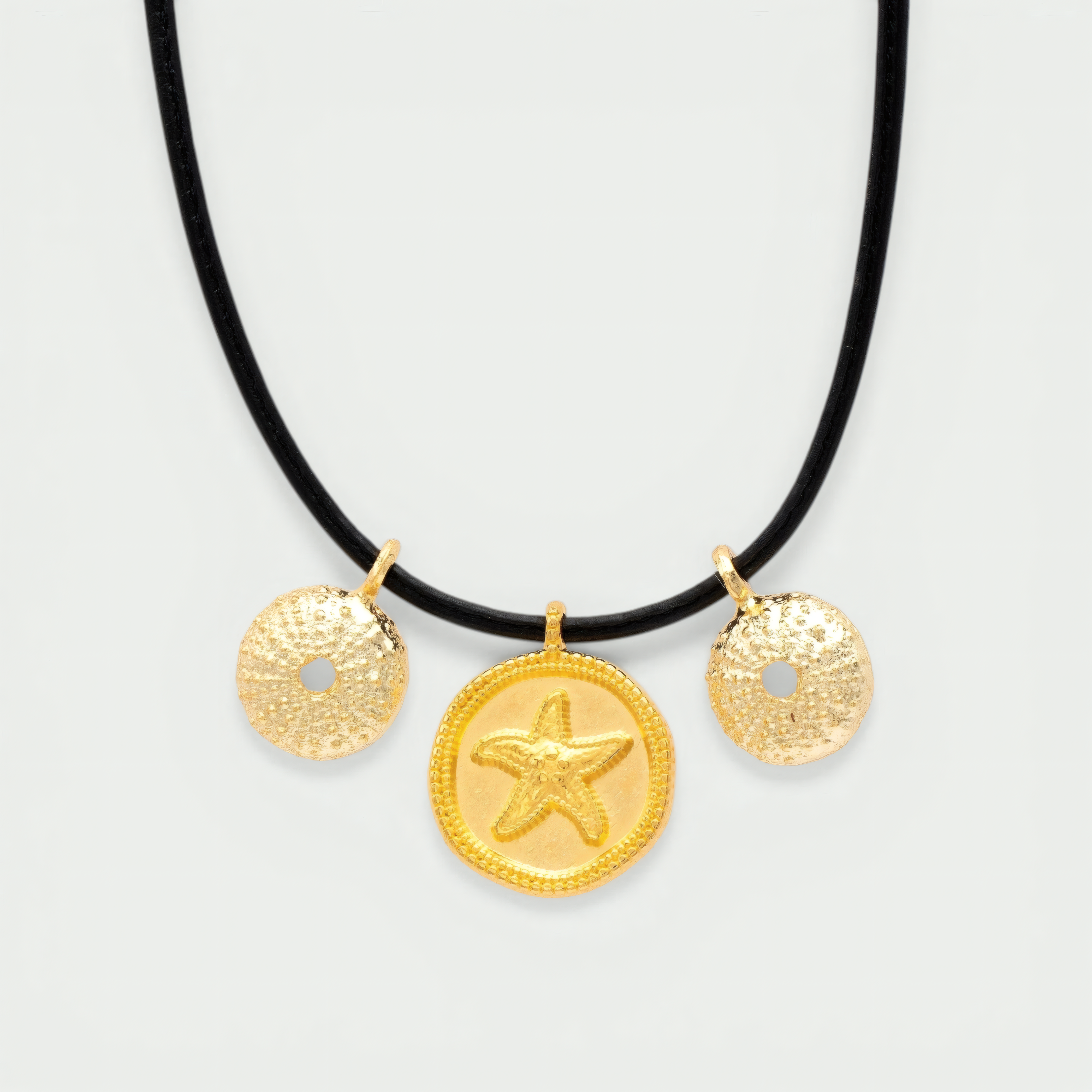 COLLAR CUERO ERIZOS&ESTRELLA - Shabama Palma joyeria banada en oro Mallorca