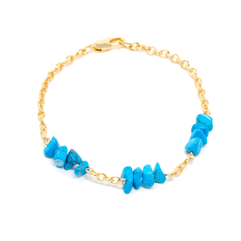 Varanasi, pulsera bañada en oro con piedras turquesas.